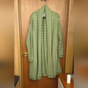 Aran Crafts Irish Merino Wool Green Cable Knit Cardigan XXL